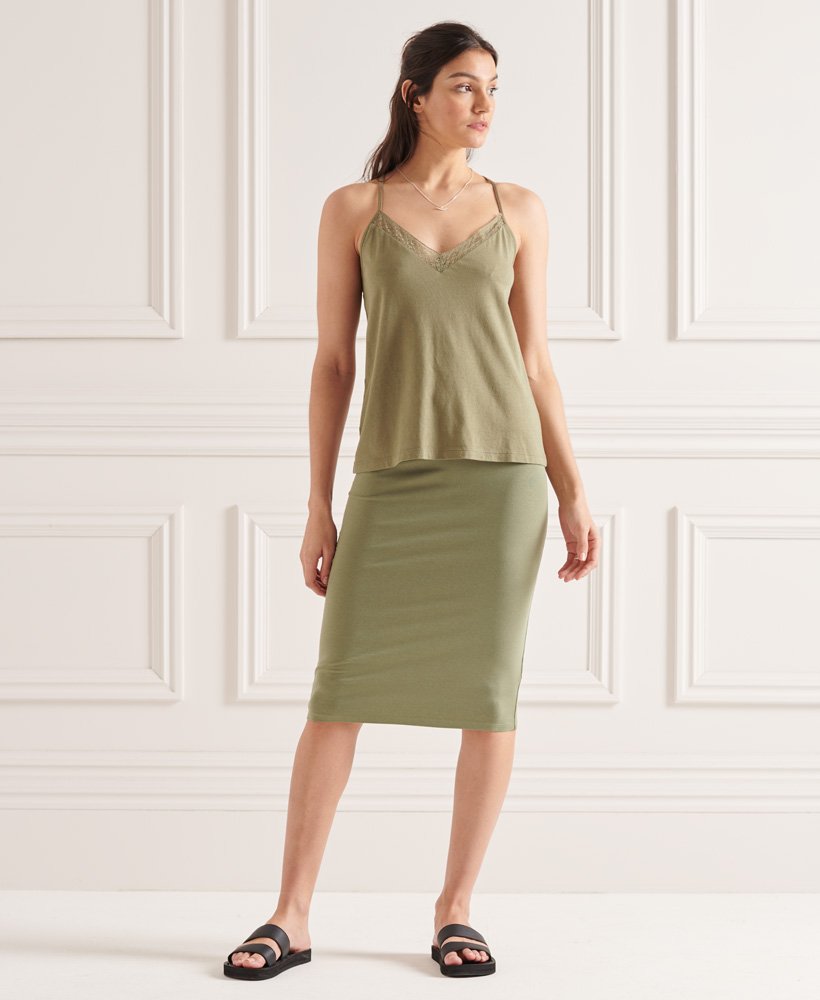 cami top met kantmix in mosgroen kaki