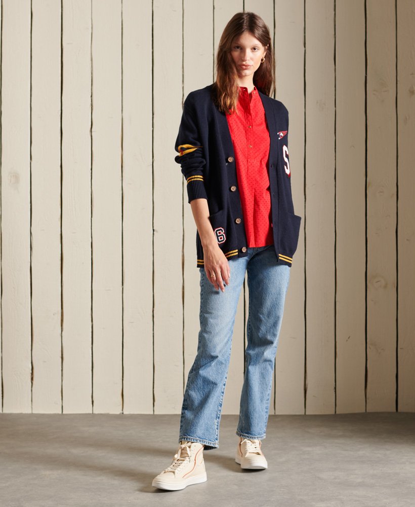 blouse met opstaande kraag in campusrood