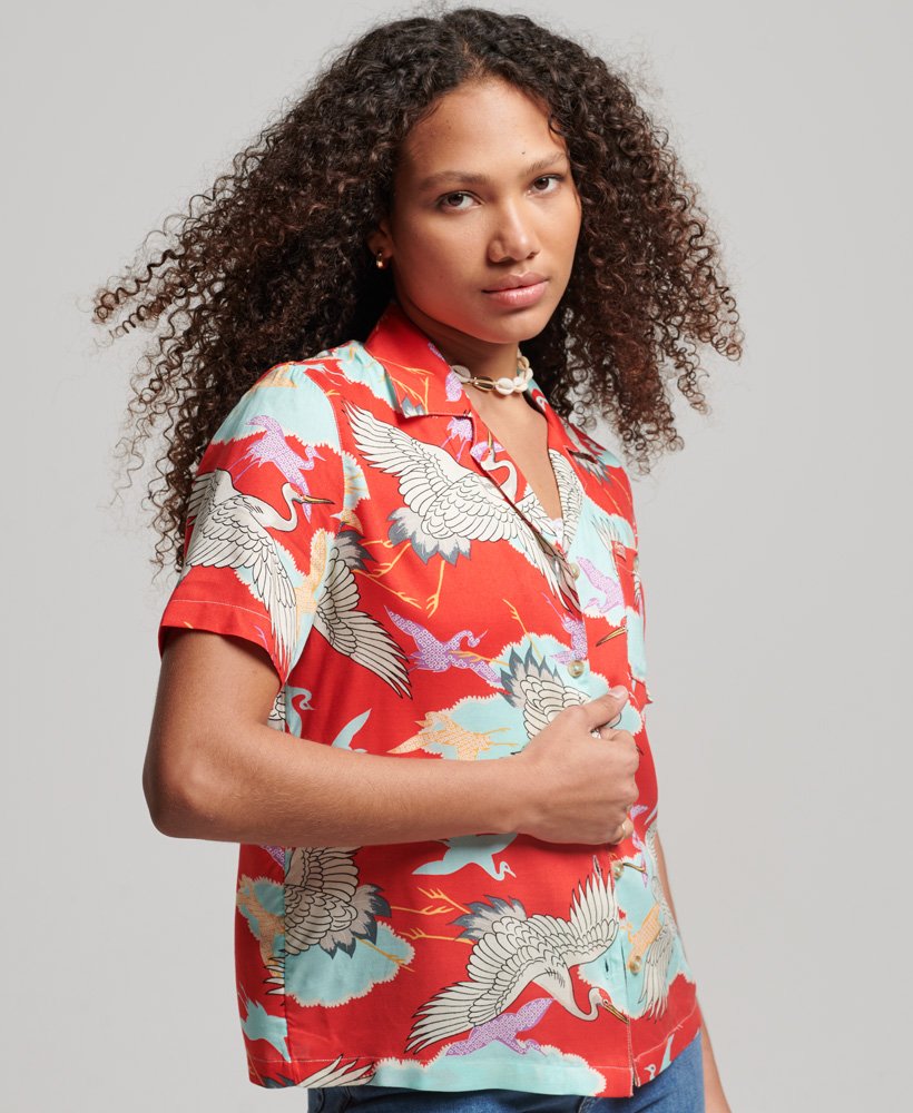 strandresortshirt in tsuru-rood