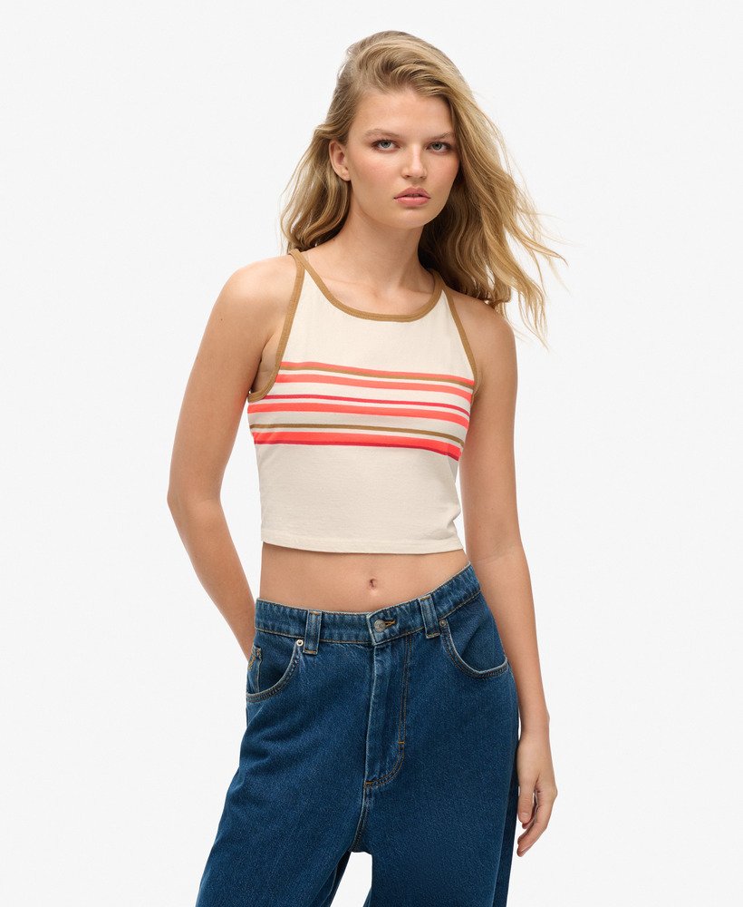 vintage gestreept surf tanktopje in havermoutkleurige strepen