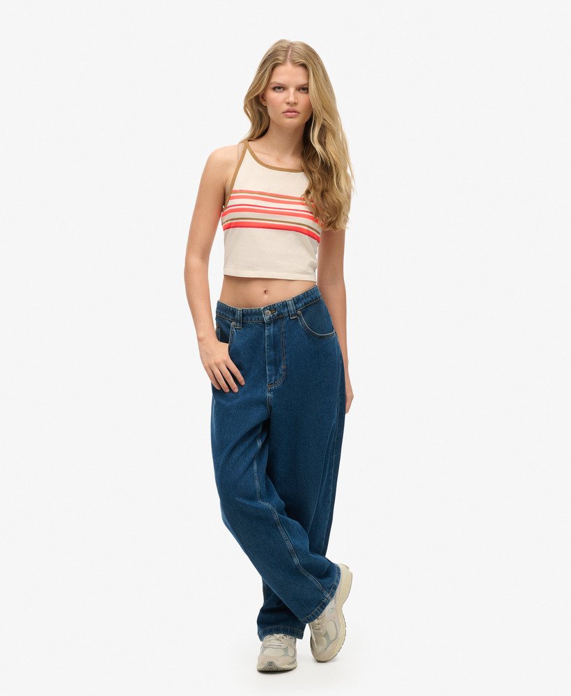 vintage gestreept surf tanktopje in havermoutkleurige strepen