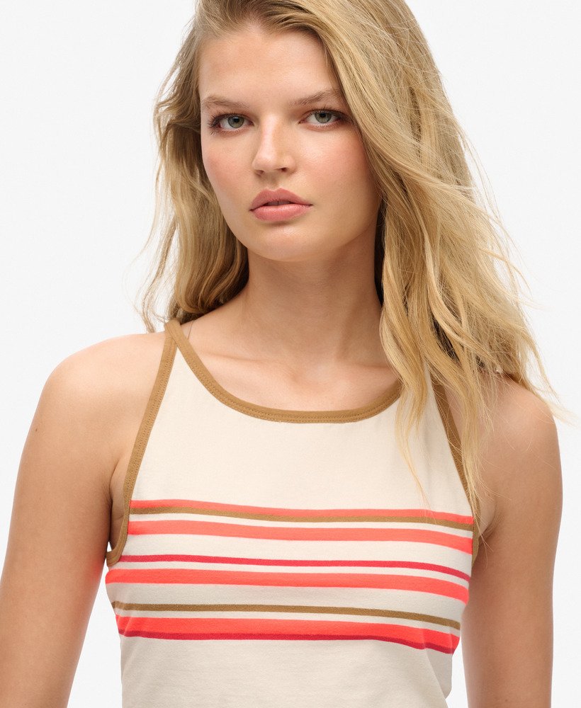 vintage gestreept surf tanktopje in havermoutkleurige strepen