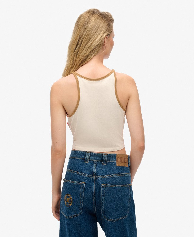 vintage gestreept surf tanktopje in havermoutkleurige strepen