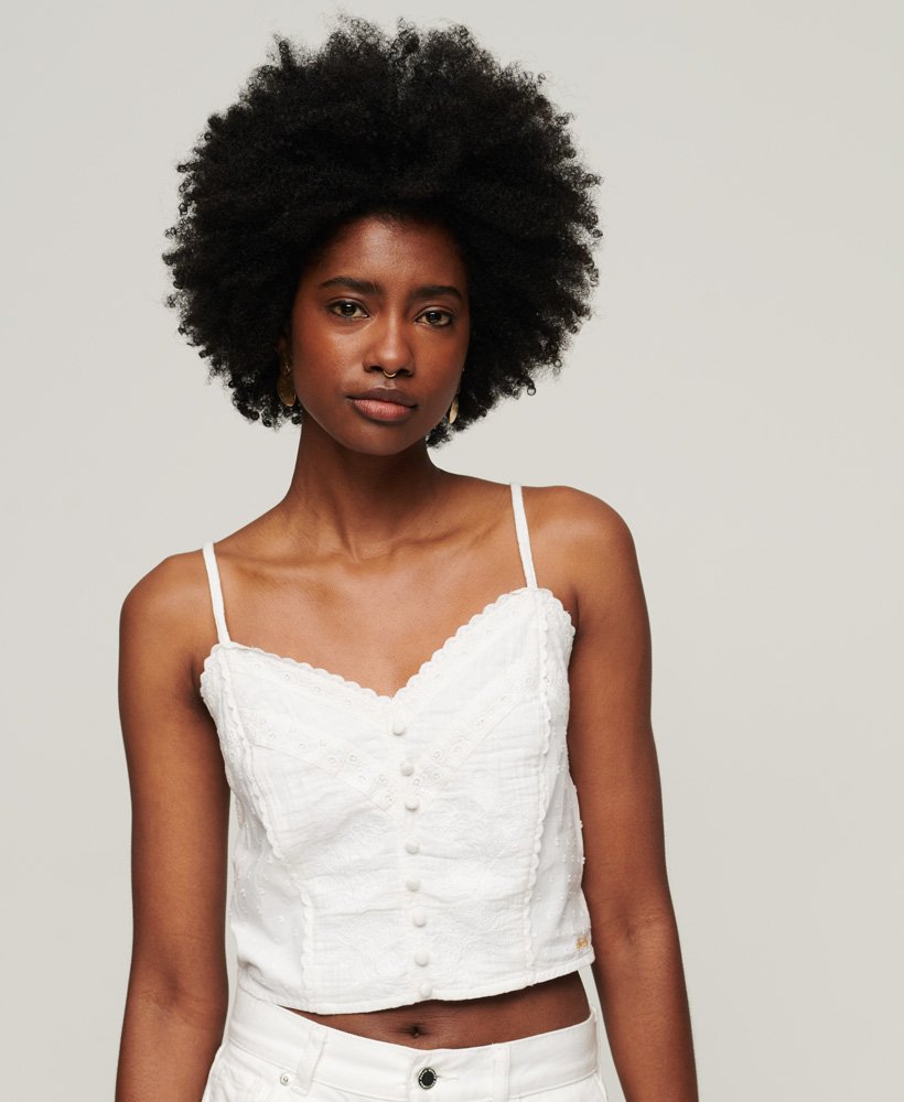 vintage geborduurd camisole topje in het wit