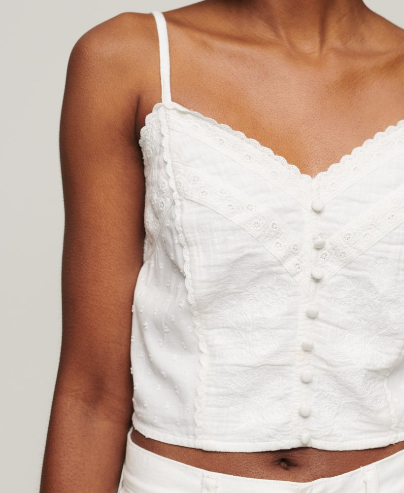 vintage geborduurd camisole topje in het wit