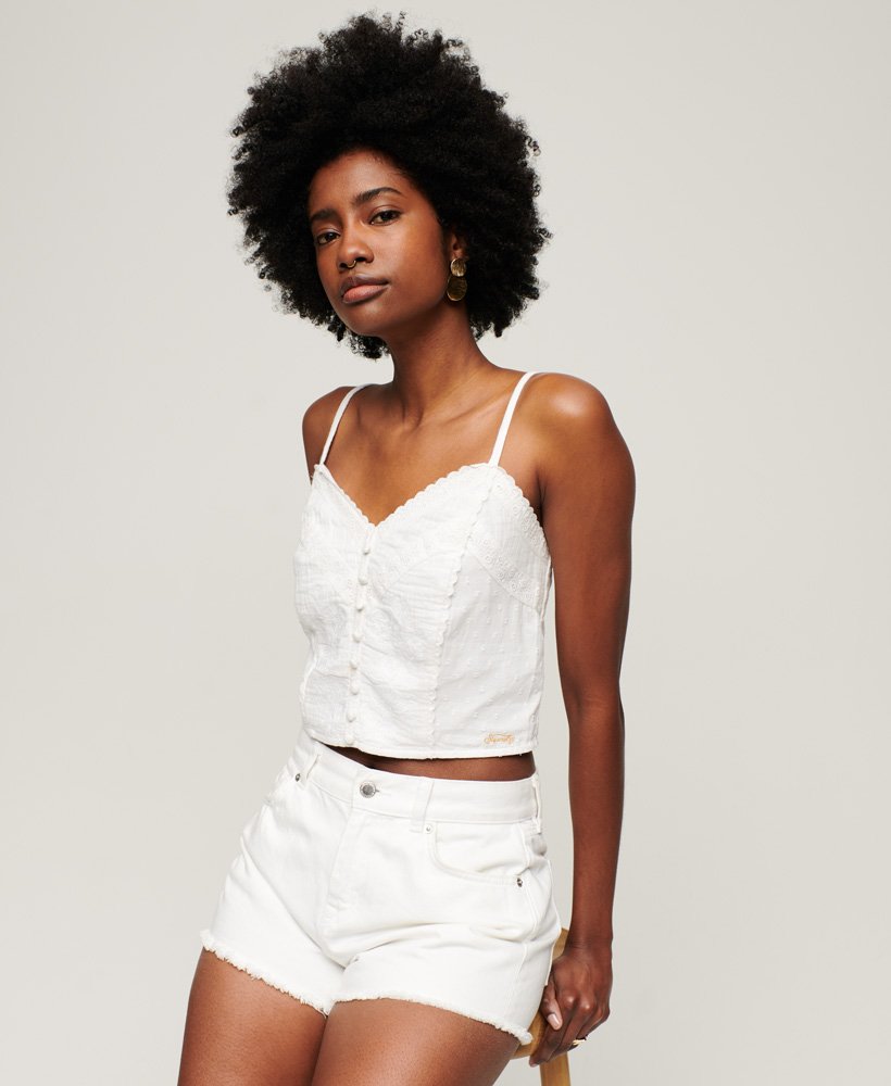 vintage geborduurd camisole topje in het wit