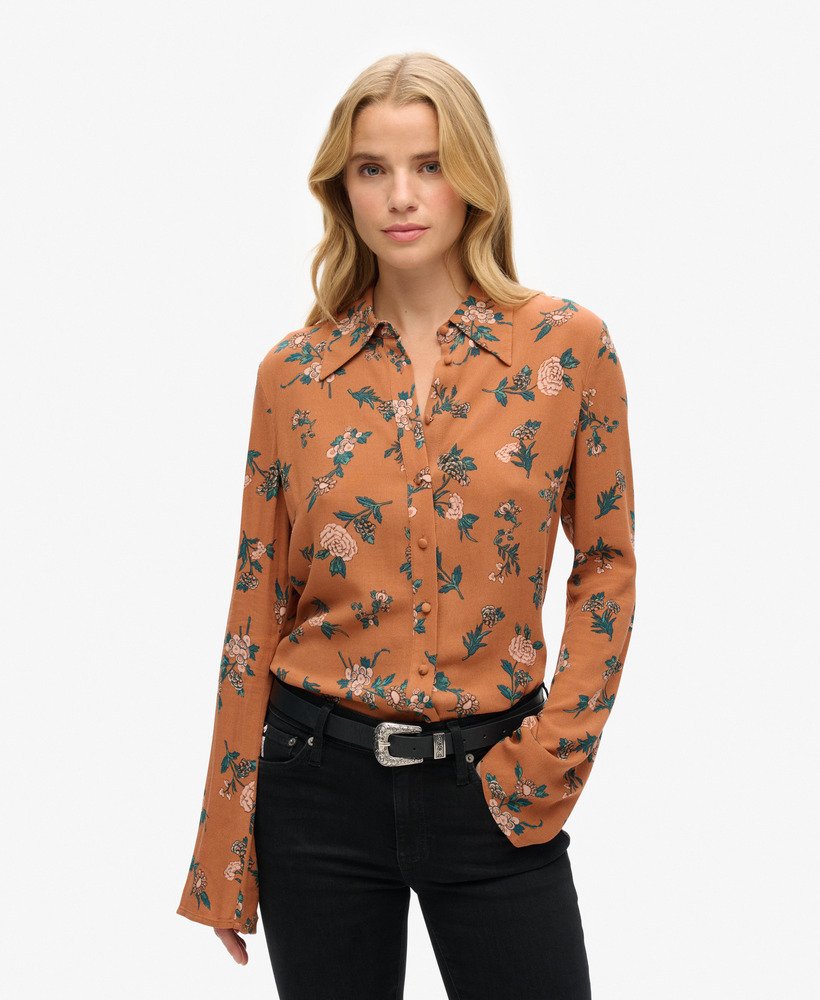 studios jaren zeventig shirt met fleur tan print