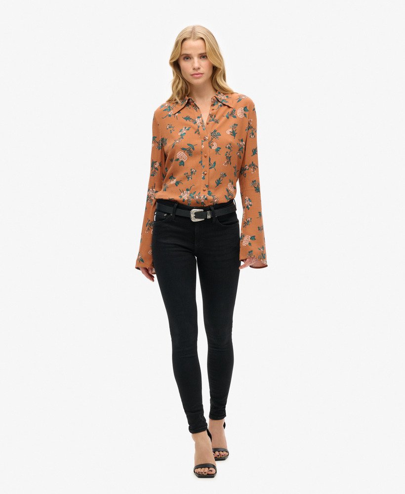 studios jaren zeventig shirt met fleur tan print