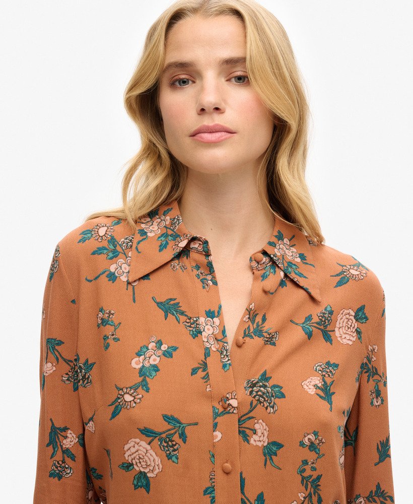 studios jaren zeventig shirt met fleur tan print
