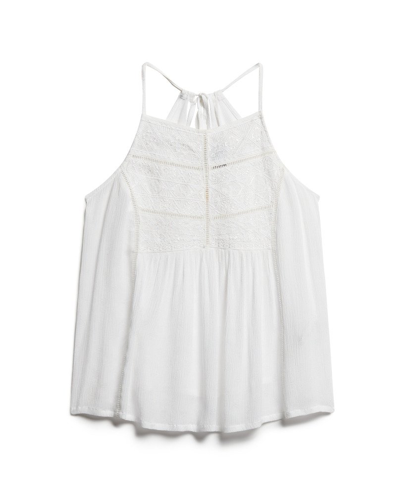 vintage kanten top met juk in gebroken wit.
