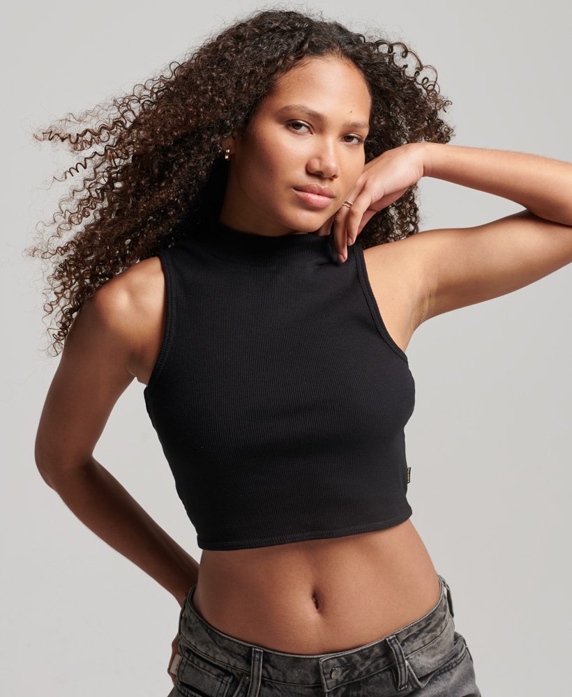 korte tanktop met col in zwart