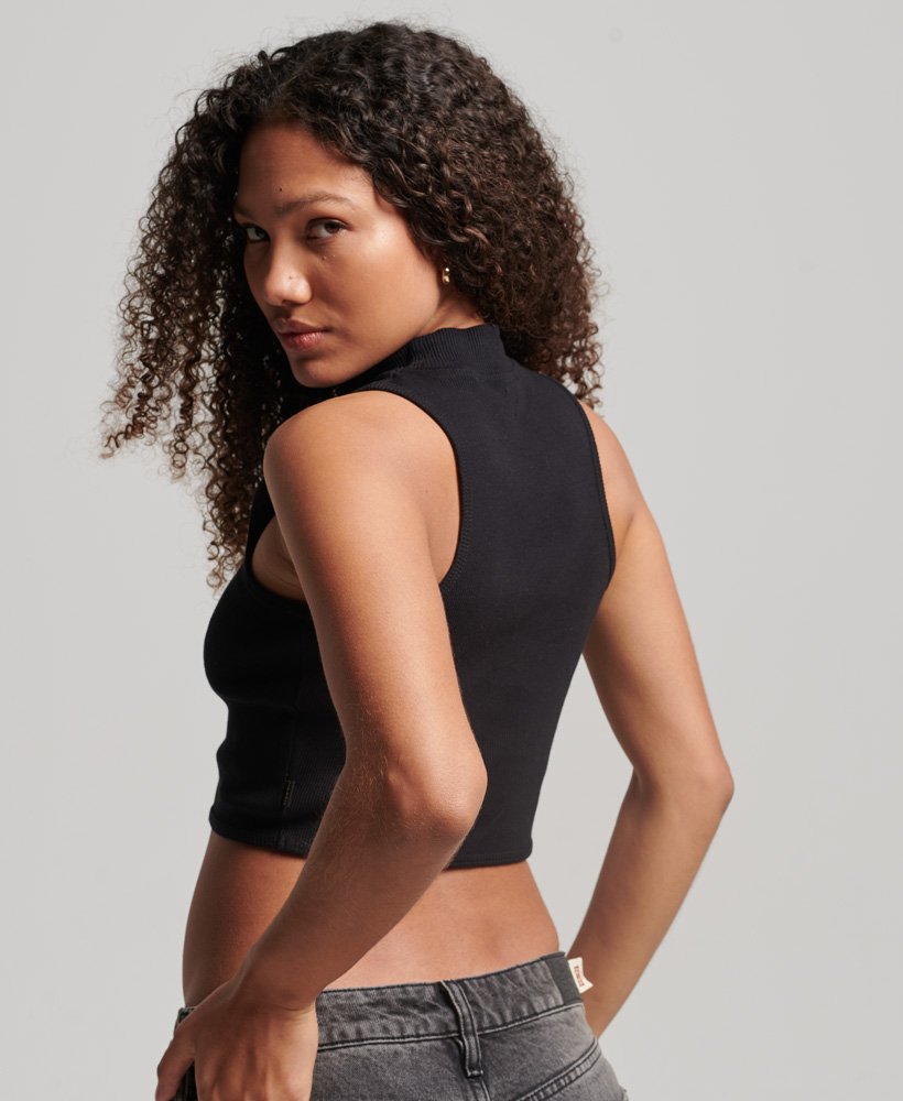 korte tanktop met col in zwart