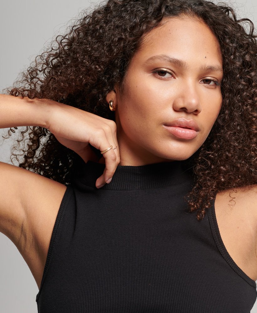 korte tanktop met col in zwart
