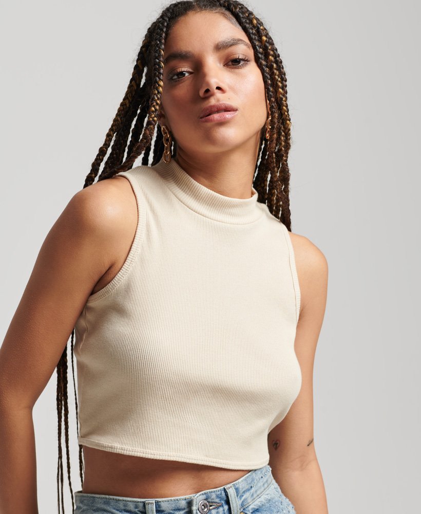 korte tanktop met col in mistgrijs