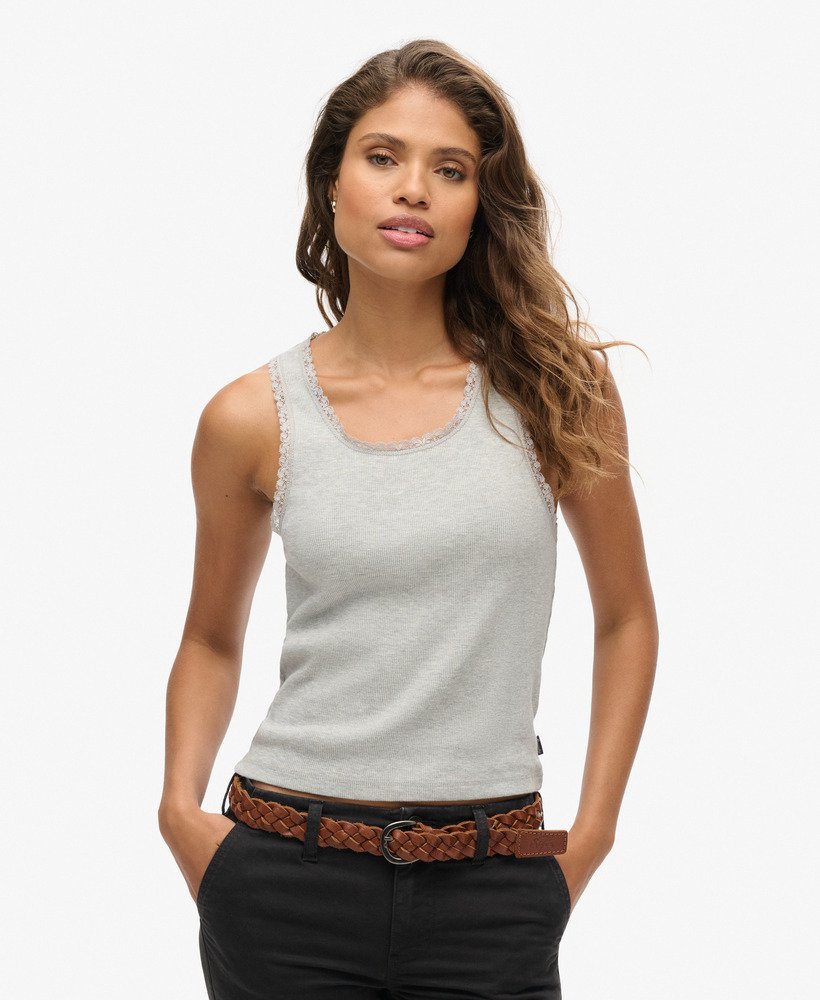 athletic essentials vesttop met kanten afwerking in grijs gemêleerd