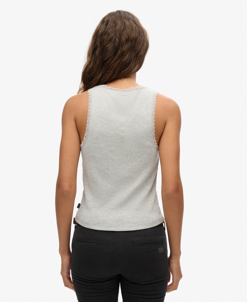 athletic essentials vesttop met kanten afwerking in grijs gemêleerd