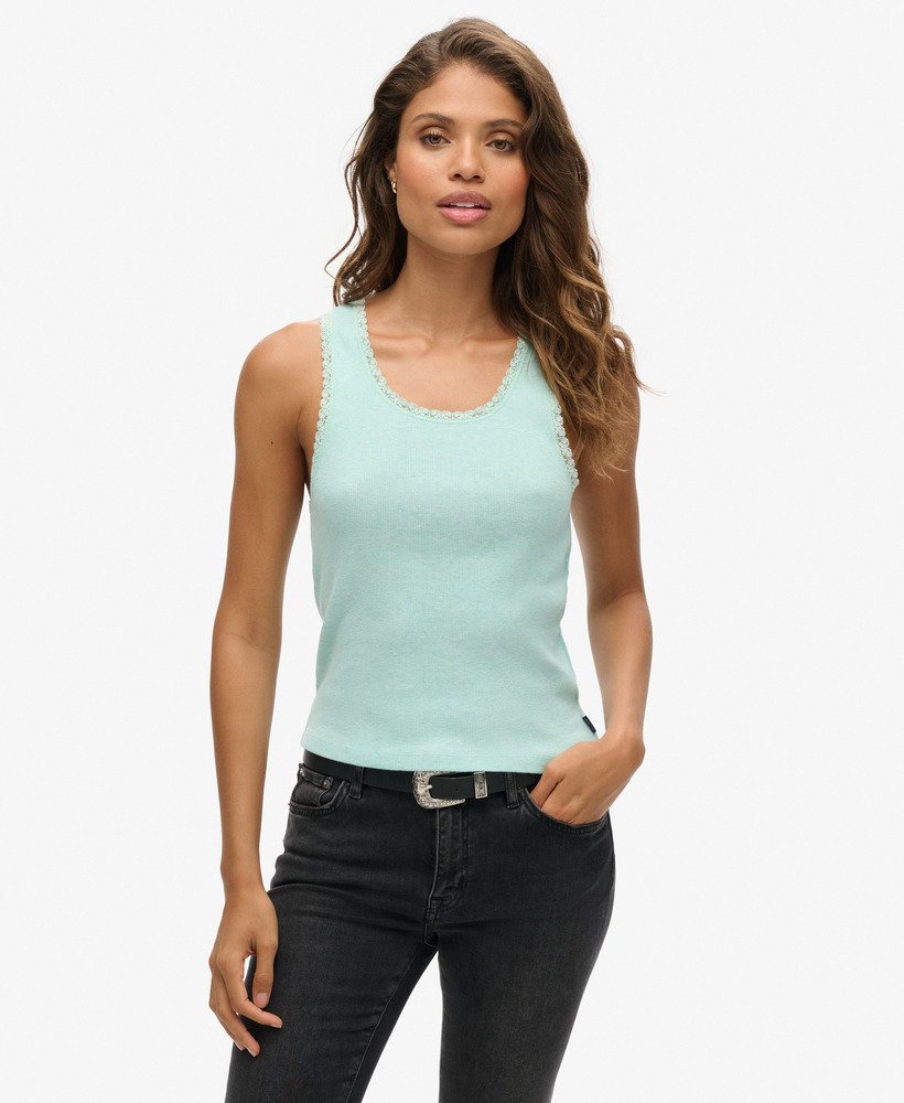 athletic essentials vesttop met kanten afwerking in mintgroen gemêleerd