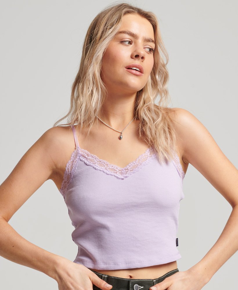 cami top met ribkantafwerking in palmviolet