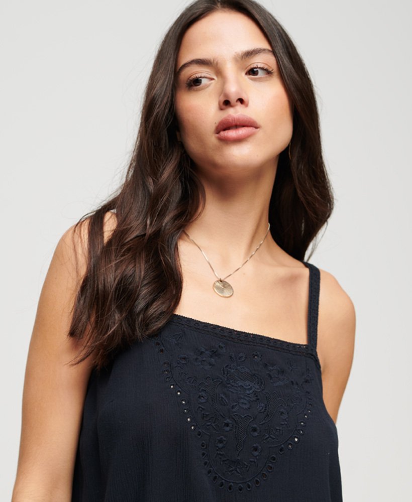 geborduurd camisole-topje in eclipse navy