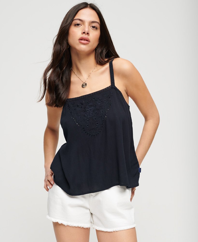geborduurd camisole-topje in eclipse navy