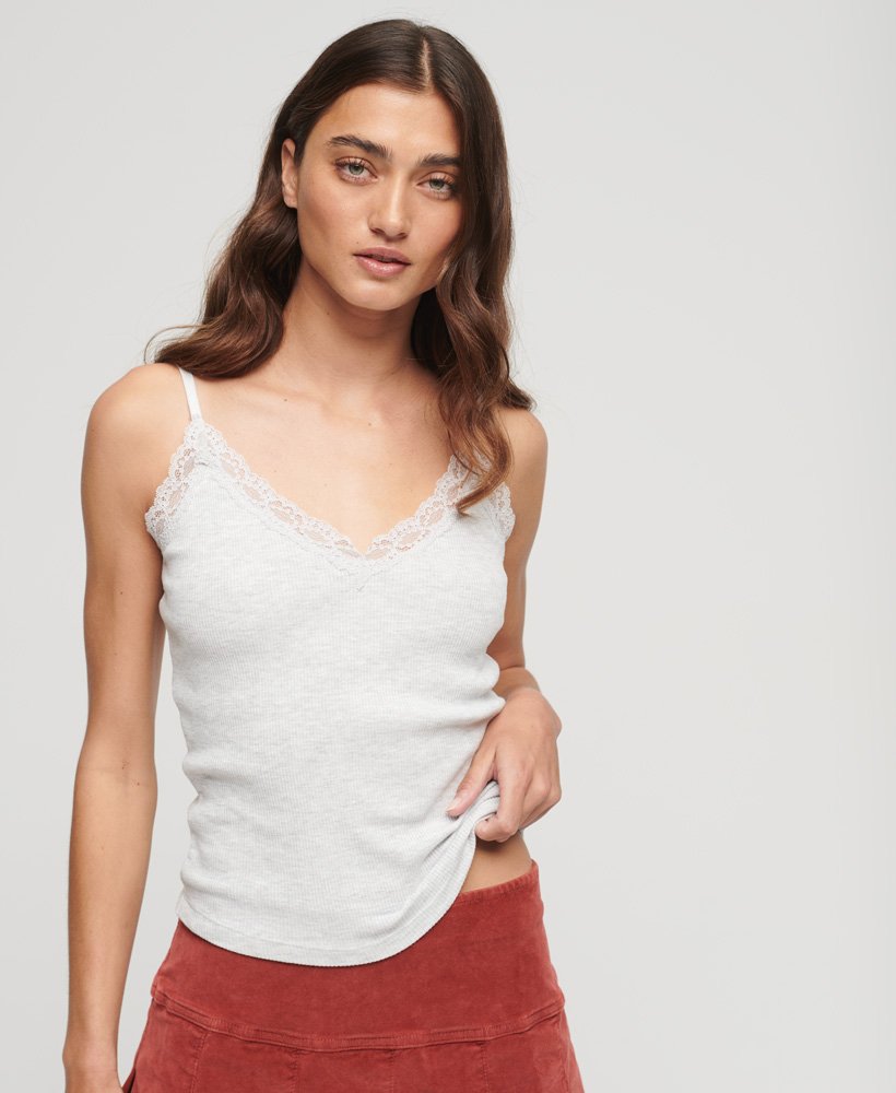 biologisch katoenen essential ribkant cami top in licht ijsgrijs gemêleerd