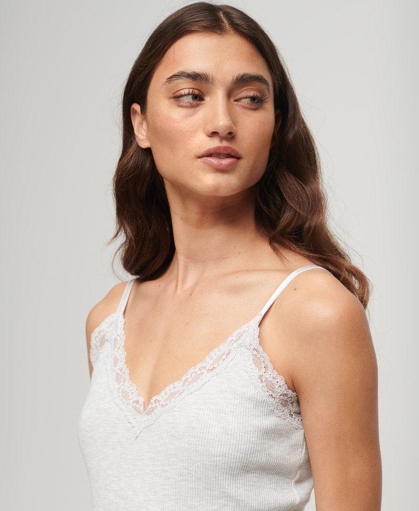 biologisch katoenen essential ribkant cami top in licht ijsgrijs gemêleerd