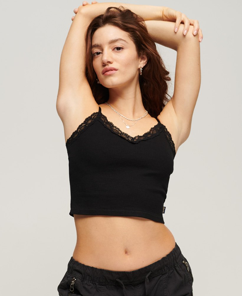 cami-top met ribkantafwerking in zwart