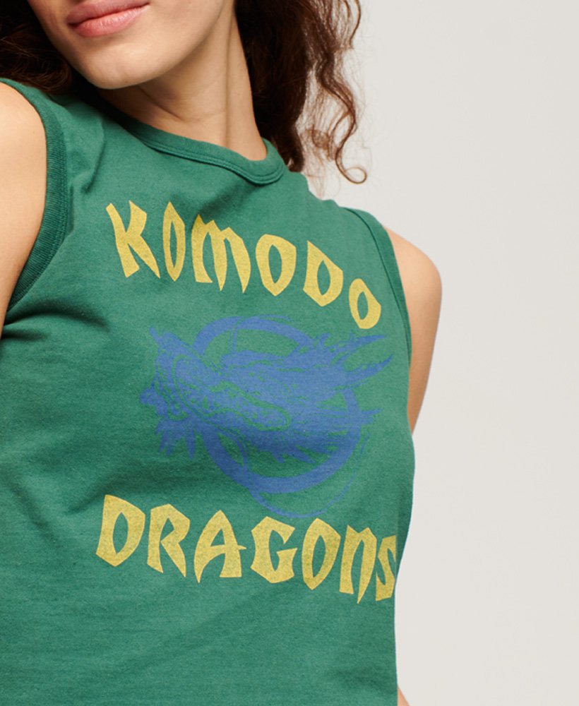 superdry x komodo classic dragon vest top in pine green