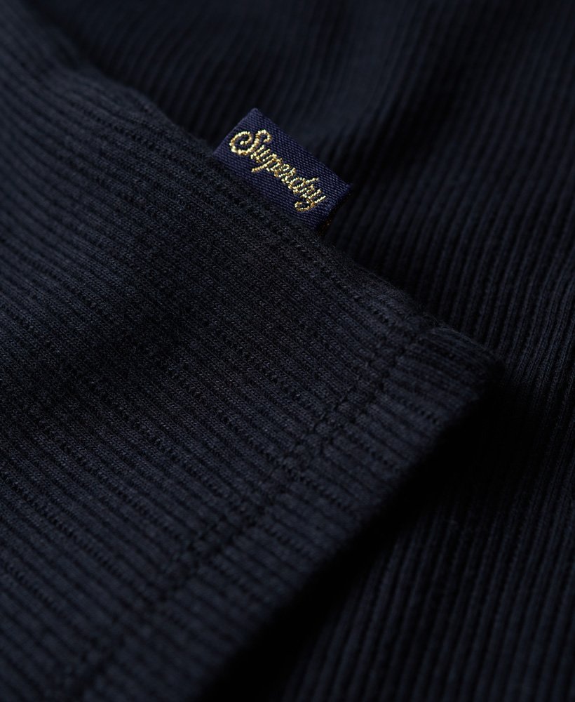 essential long sleeve rib lace top in eclipse navy marl