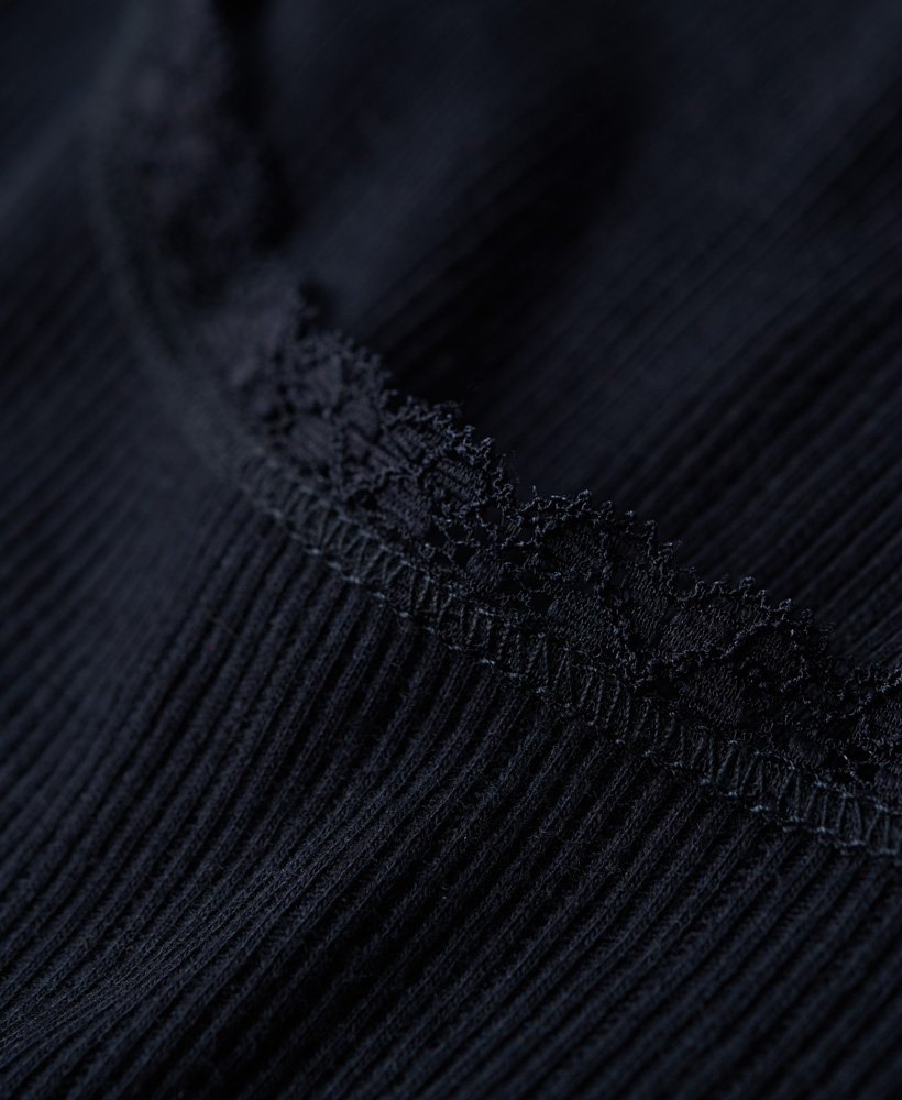 essential long sleeve rib lace top in eclipse navy marl