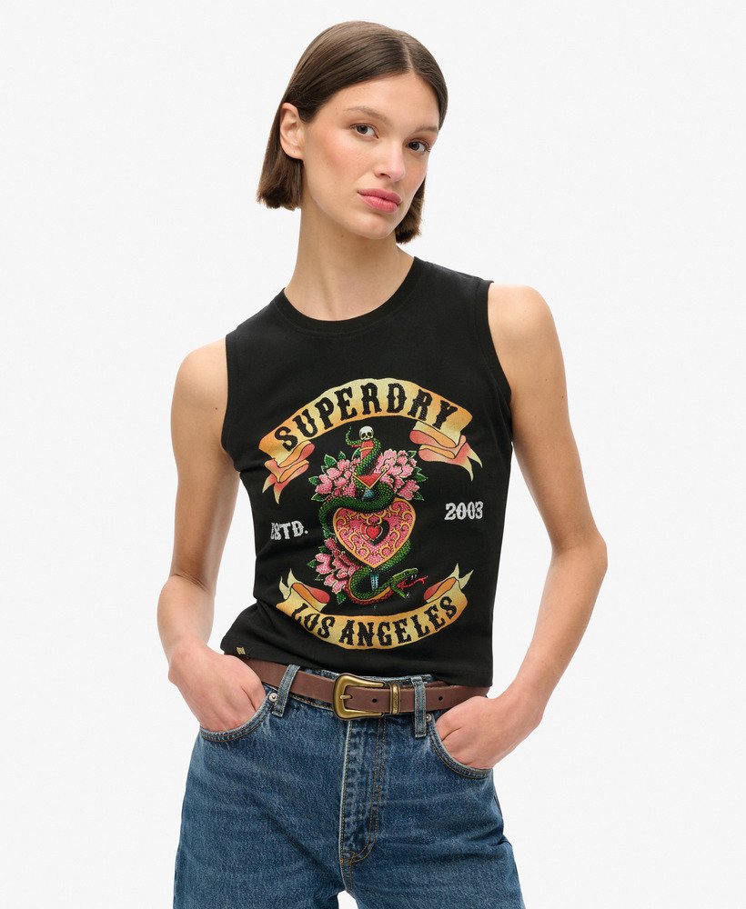 tattoo-vest met strasssteentjes in zwart