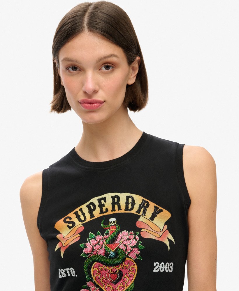 tattoo-vest met strasssteentjes in zwart