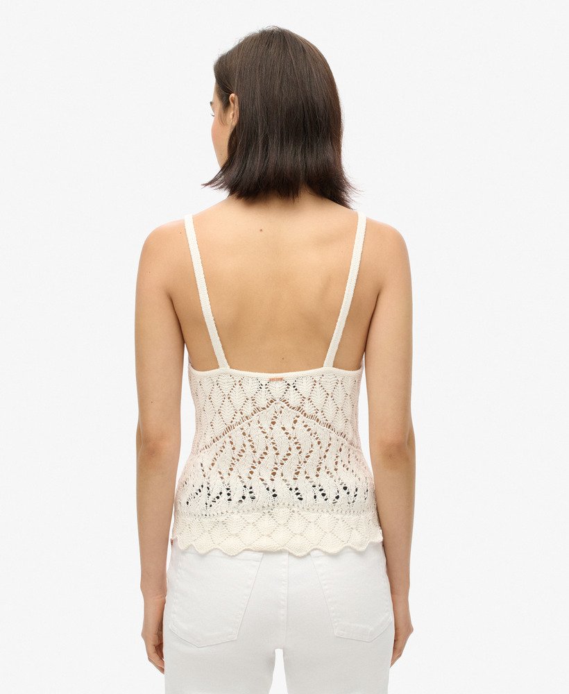 gehaakte camisole top in gebroken wit desert bone.