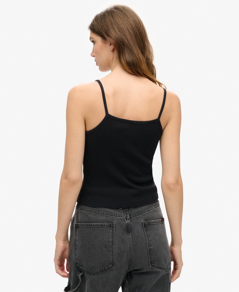 retro rocker graphic rib cami top in zwart