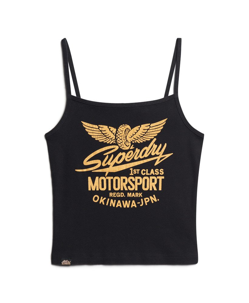 retro rocker graphic rib cami top in zwart