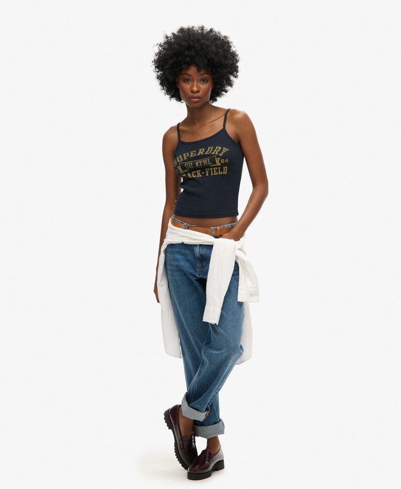 athletic college graphic rib cami top in eclipse navy