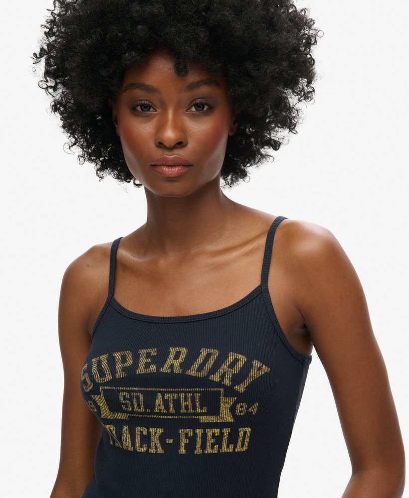 athletic college graphic rib cami top in eclipse navy
