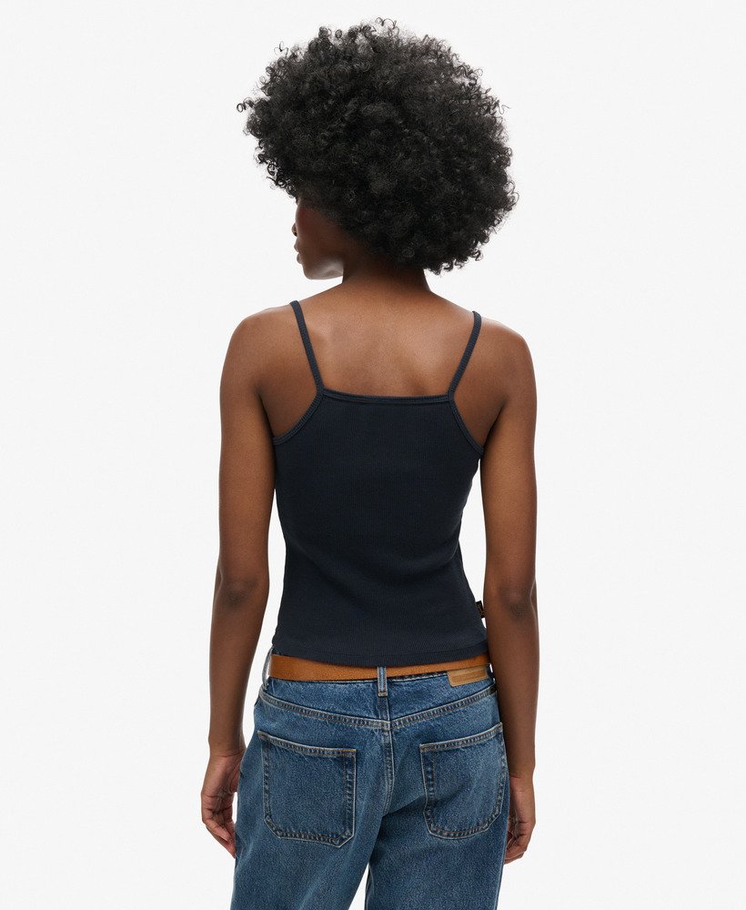athletic college graphic rib cami top in eclipse navy