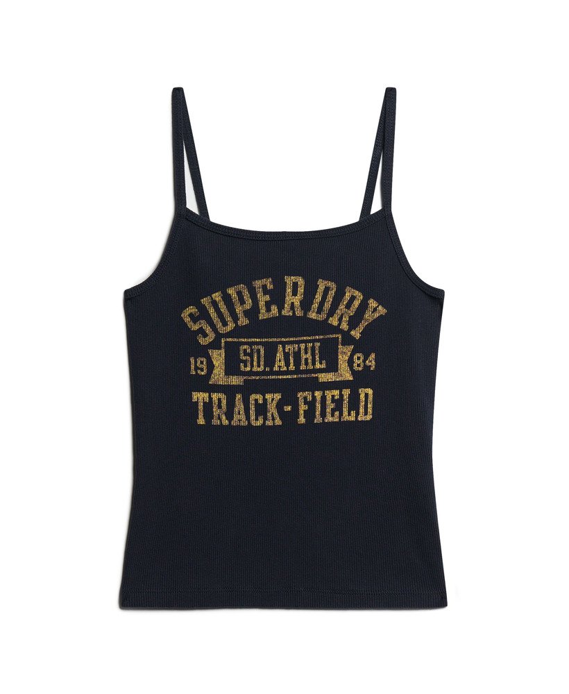 athletic college graphic rib cami top in eclipse navy