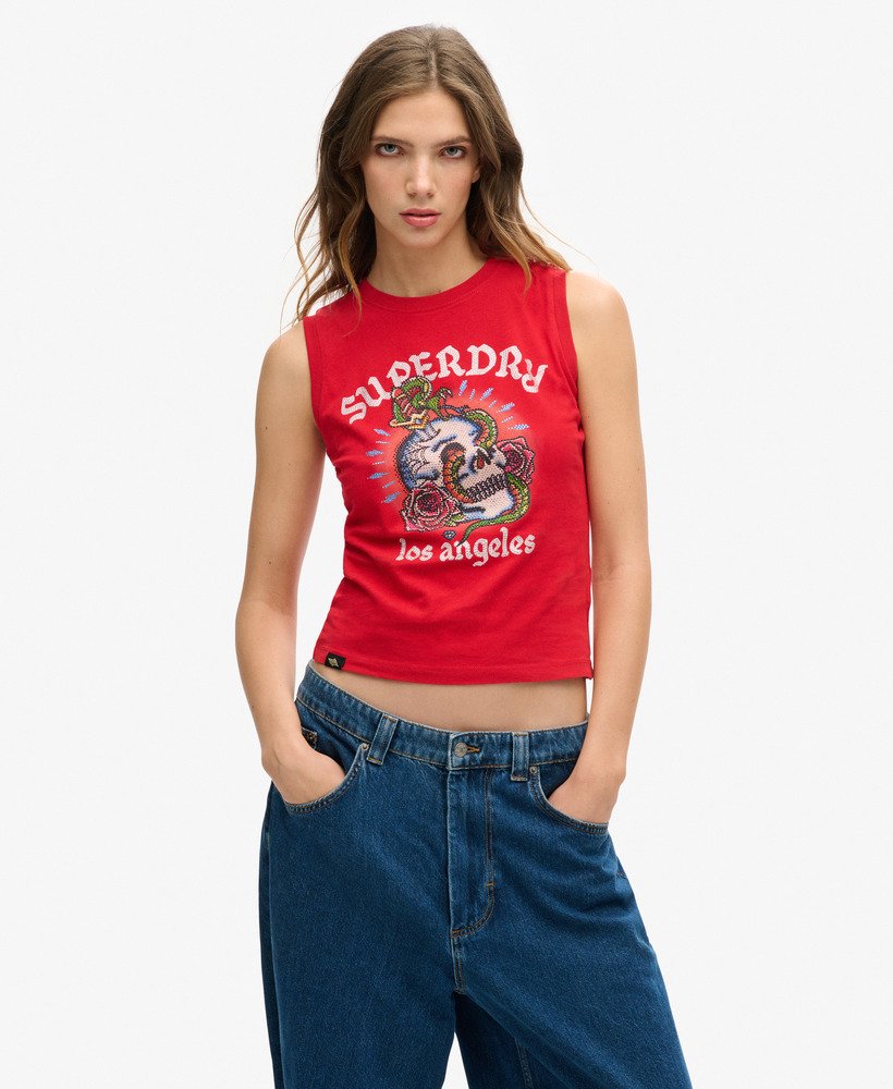 tattoo-vest met strasssteentjes in risk red