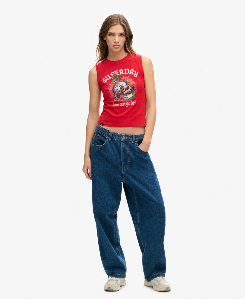 tattoo-vest met strasssteentjes in risk red