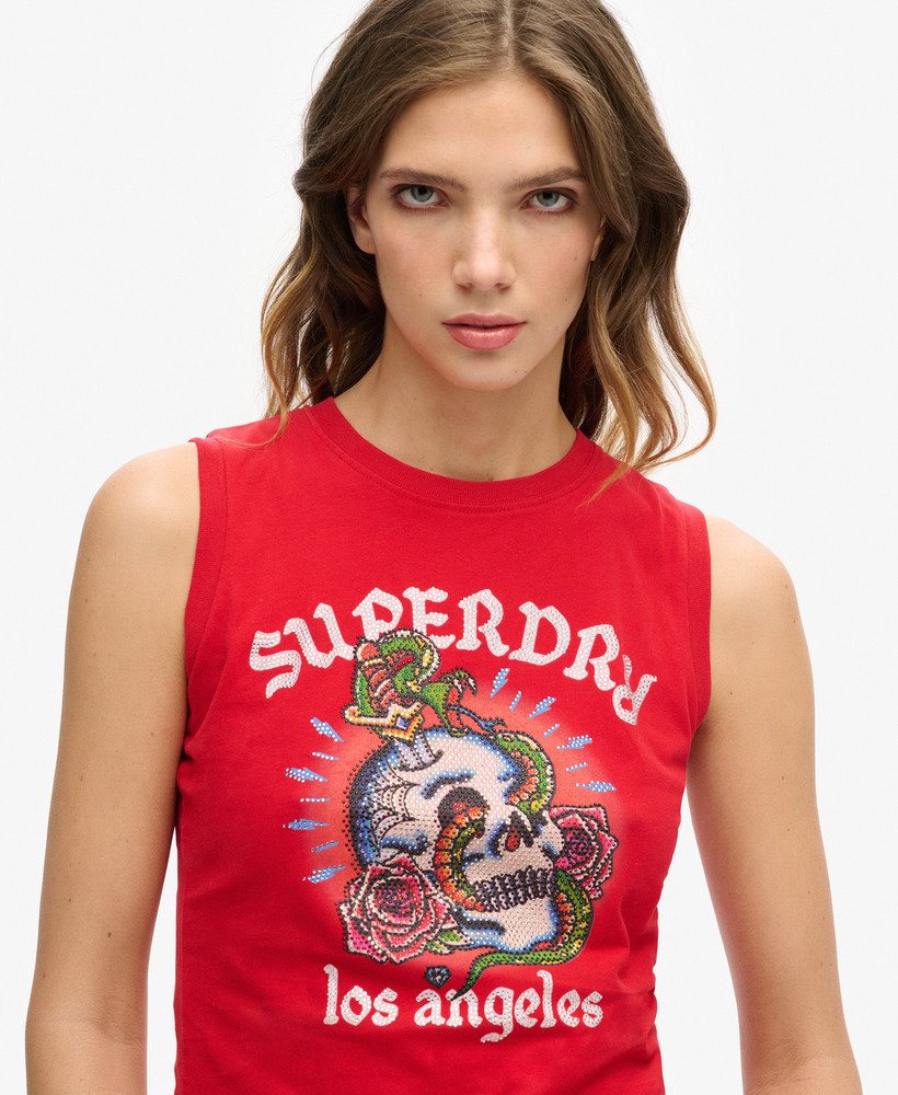 tattoo-vest met strasssteentjes in risk red