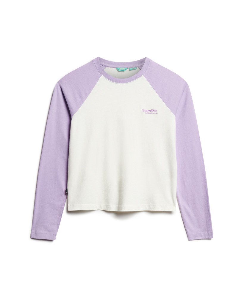 essential logo baseballshirt met lange mouwen in licht lavendelpaarsgebroken wit