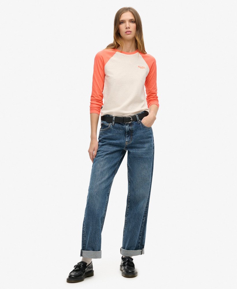 essential logo baseballtop met lange mouwen in fusion corallight oat marl