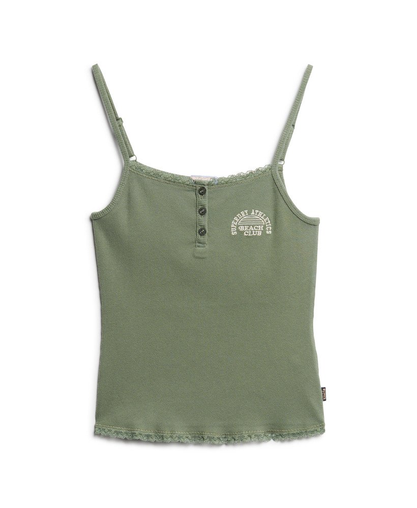 athletic essentials button down cami top in laurel khaki
