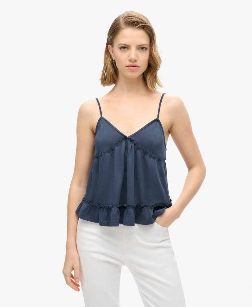 gelaagde jersey camisole top in een diepblauwe kleur