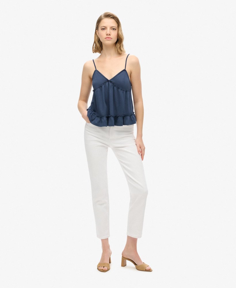 gelaagde jersey camisole top in een diepblauwe kleur