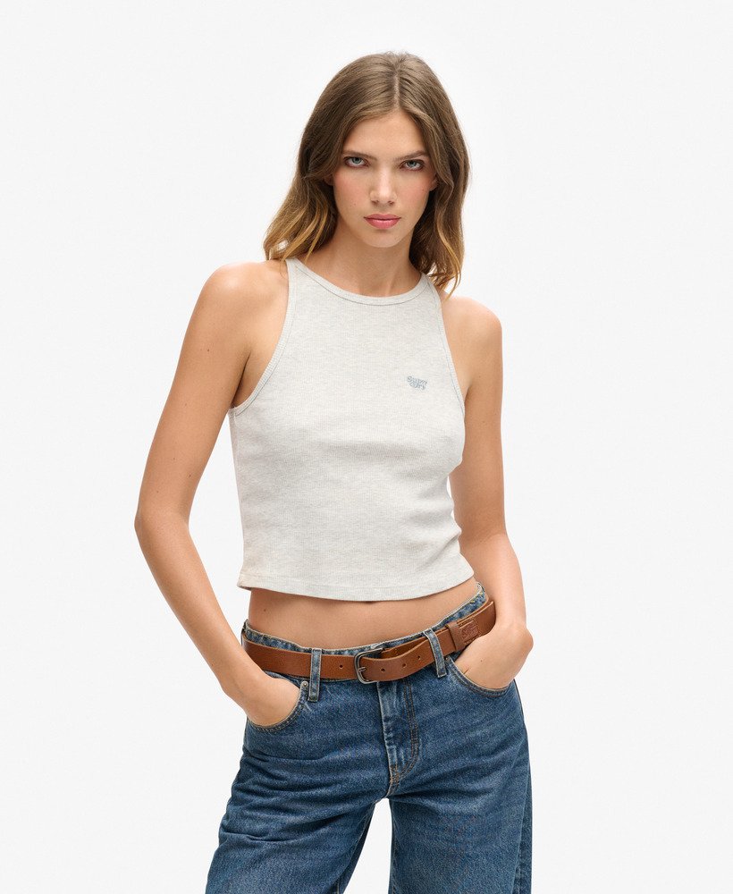 essential logo racer vest top in glacier grey marl