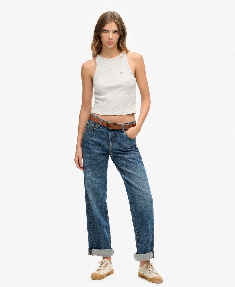 essential logo racer vest top in glacier grey marl