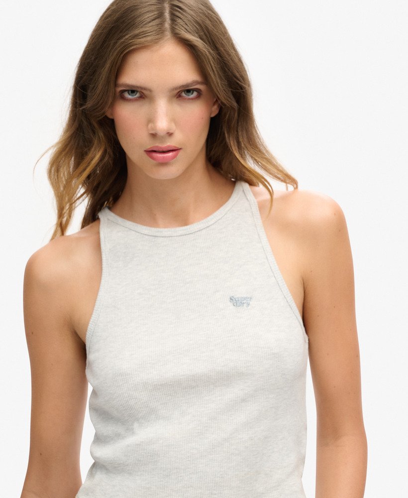 essential logo racer vest top in glacier grey marl